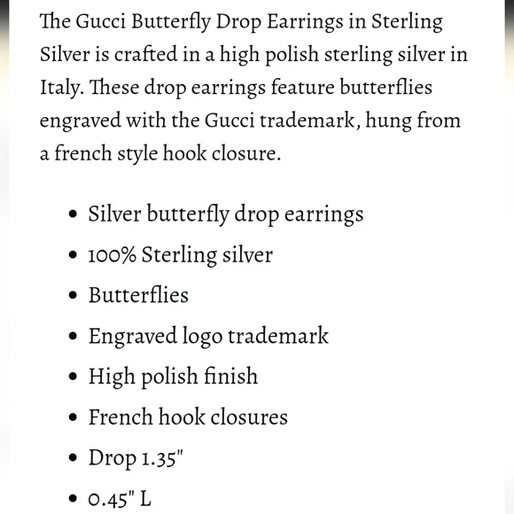 GUCCI Silver Butterfly Earrings 🦋🦋 - Picture 7 of 7